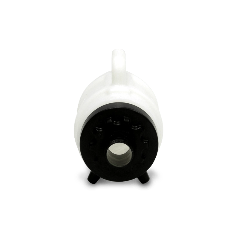 Front view of Mytee F200B Lint Hog with clear body and attached lid
