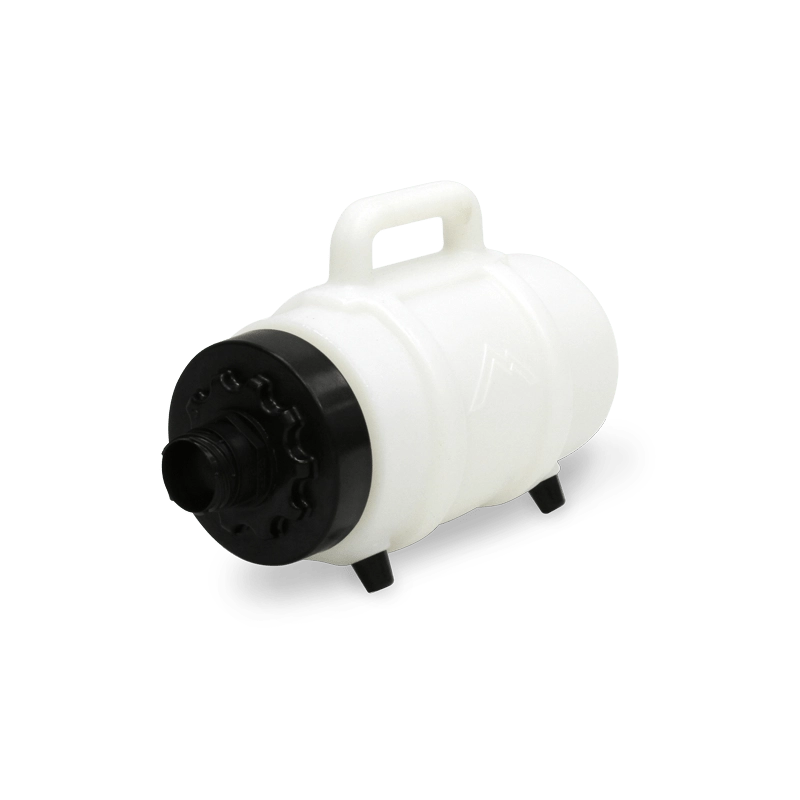Left angle view of Mytee F200B Lint Hog showing filter body and barbed inlet port
