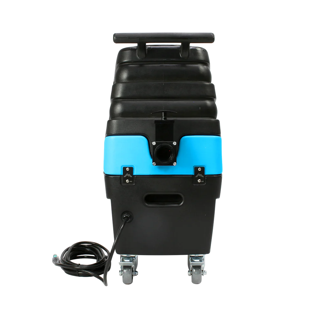 Mytee HP90 Stingray Extractor rear view showing power cord storage and heater vent output
