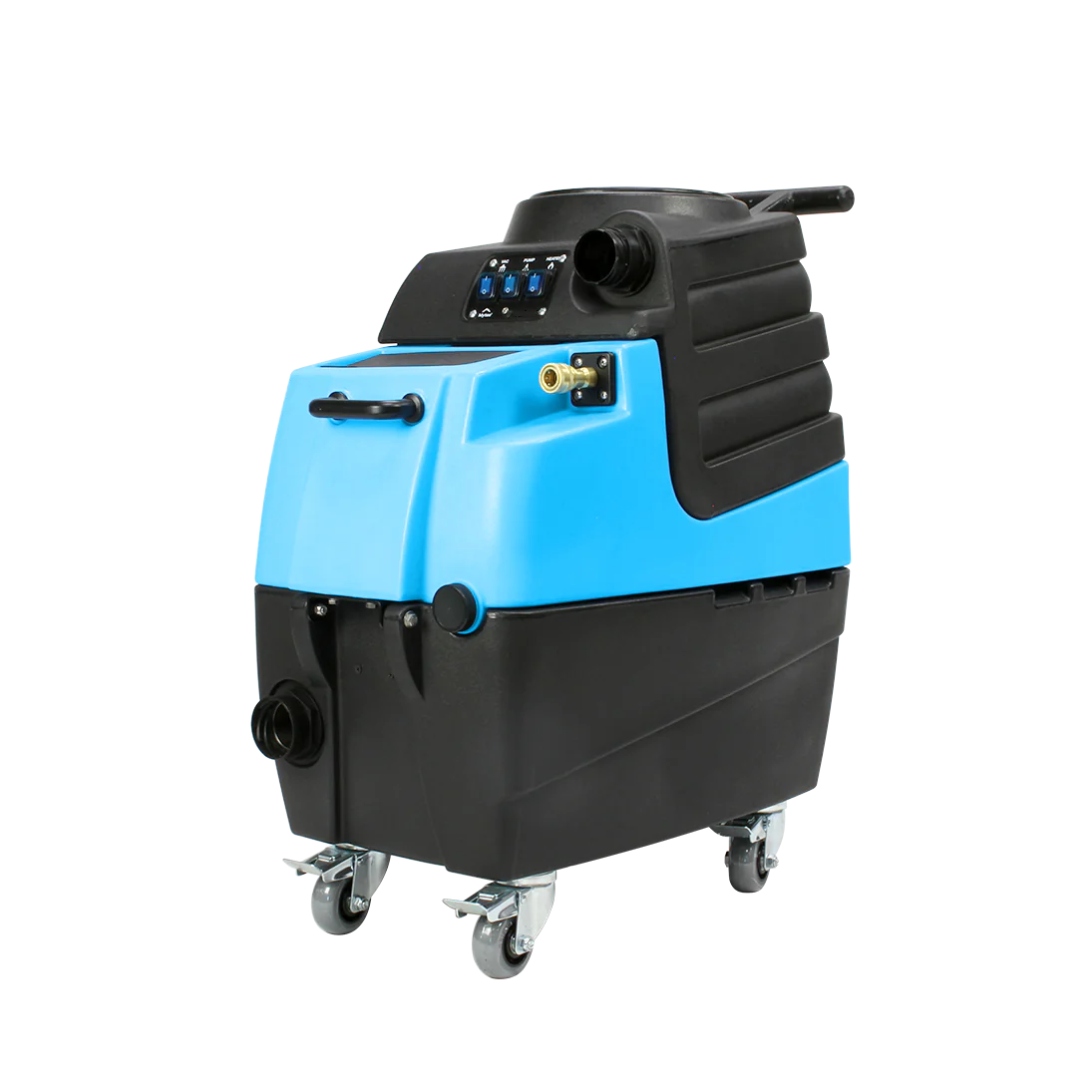 Mytee HP90 Stingray Extractor front angle view showing control panel, solution input, and rugged wheels
