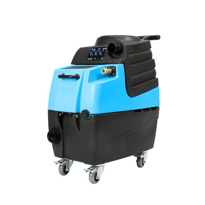 Mytee HP90 Stingray Extractor front angle view showing control panel, solution input, and rugged wheels

