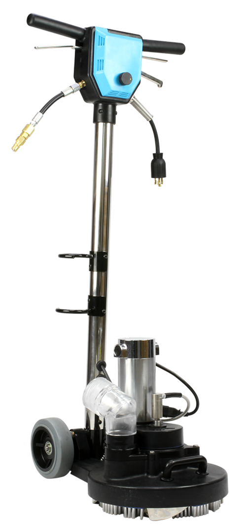 Mytee T-Rex Jr. Rotary Carpet Extractor front-right angle on wheels

