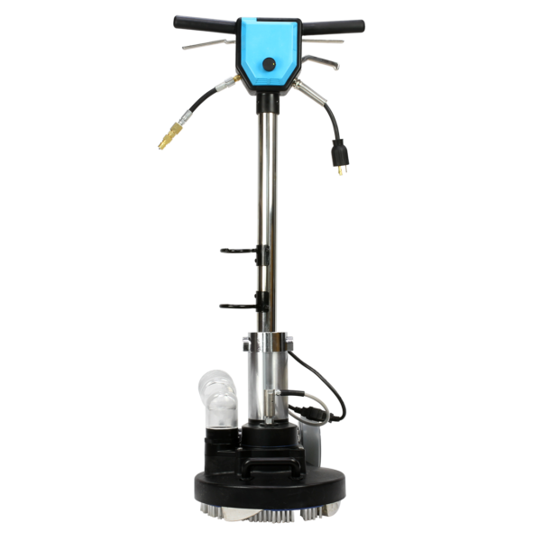Front-facing image of Mytee T-REX Jr. rotary carpet extractor with handle and power cord visible