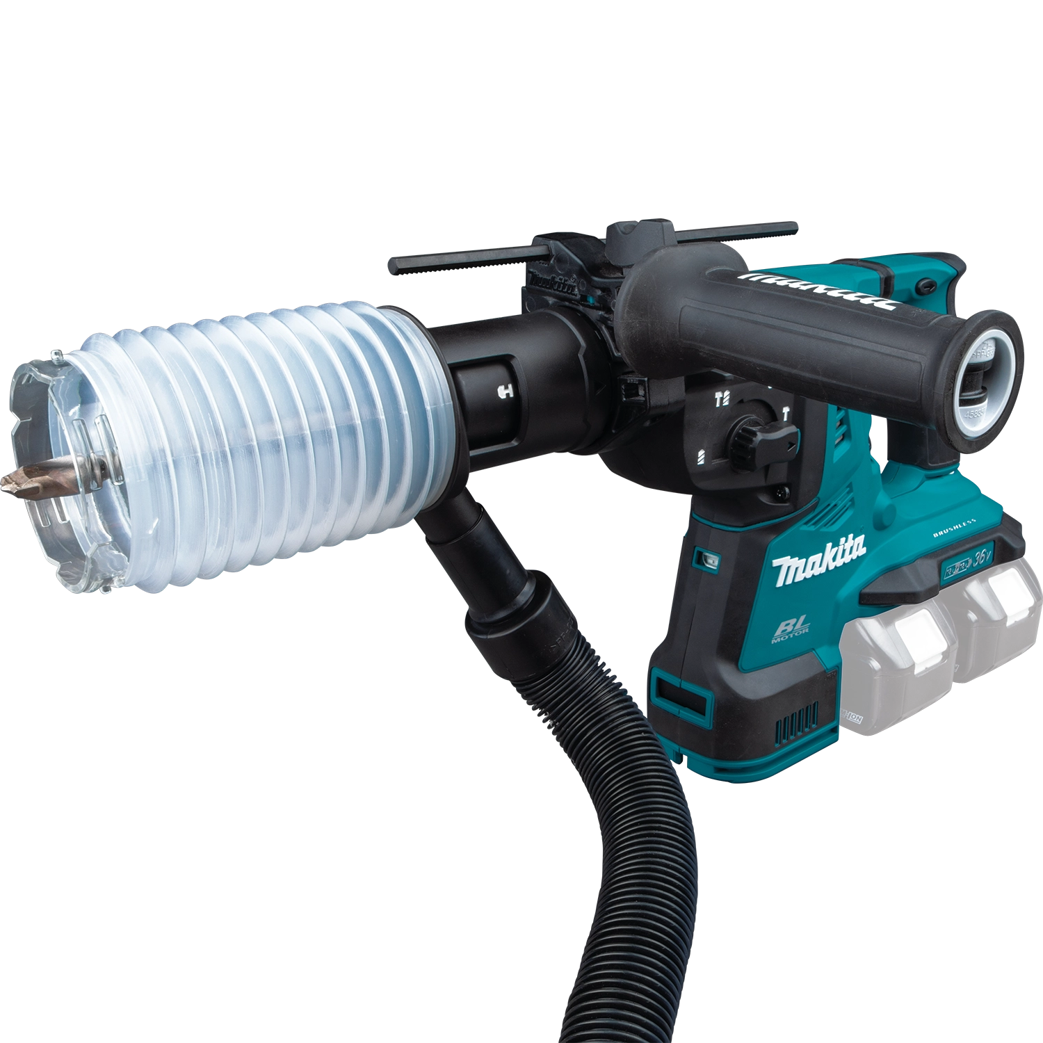 makita dust extraction cup attached to different makita rotary tool for compatibility

