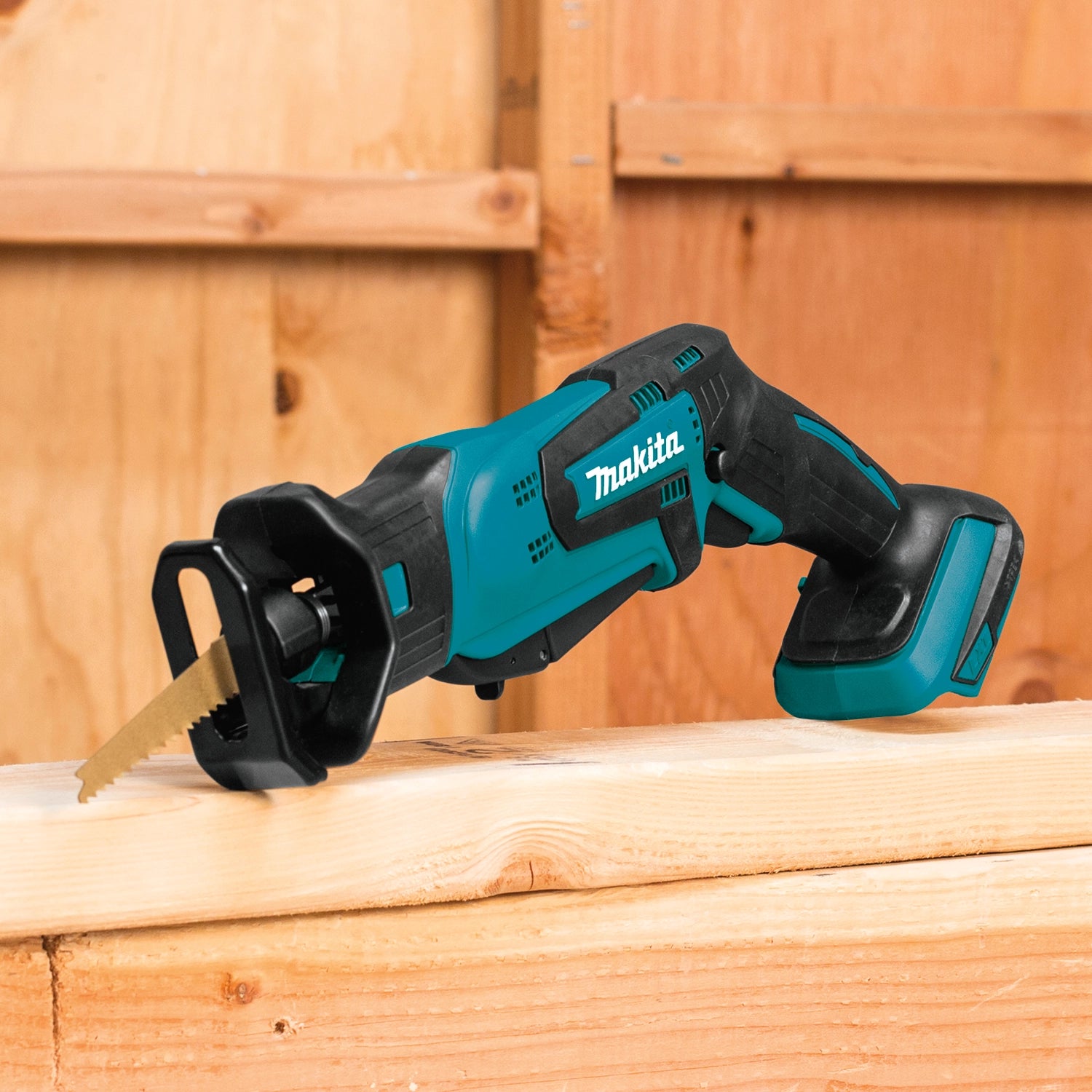 makita compact recipro saw in use on active job site for cutting tasks
