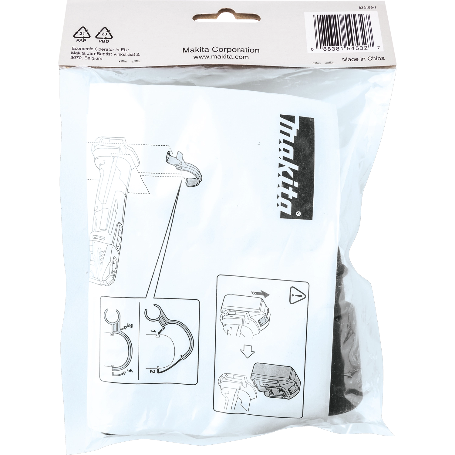 back of makita dust extraction kit packaging showing specs and usage diagram
