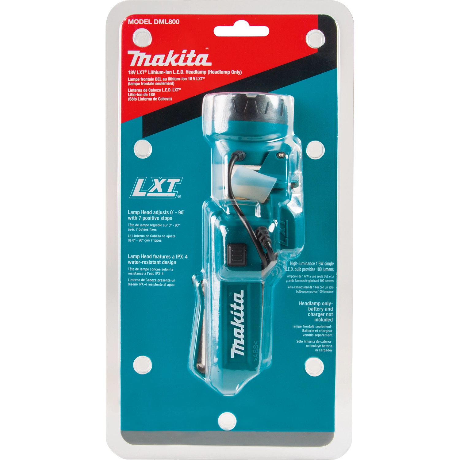 front of makita 18v lxt led headlamp retail packaging showing product image
