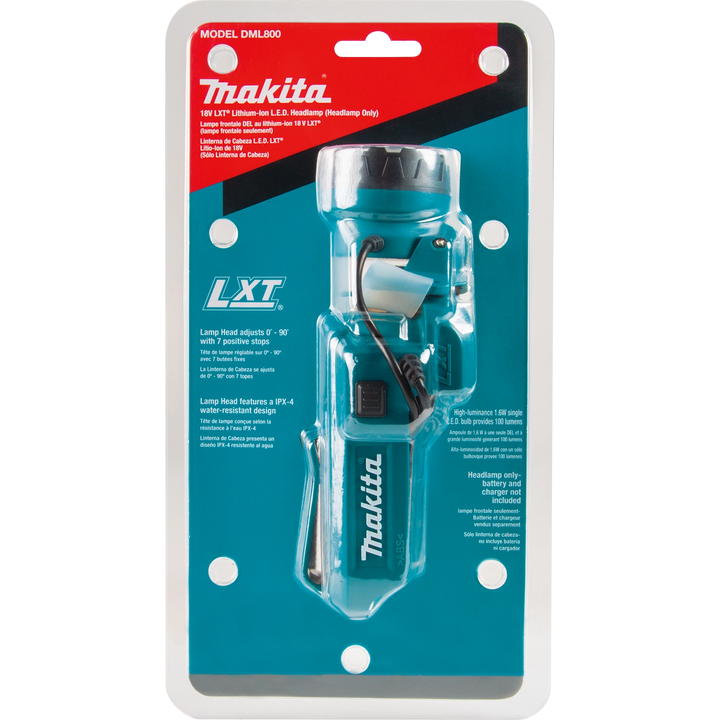 front of makita 18v lxt led headlamp retail packaging showing product image
