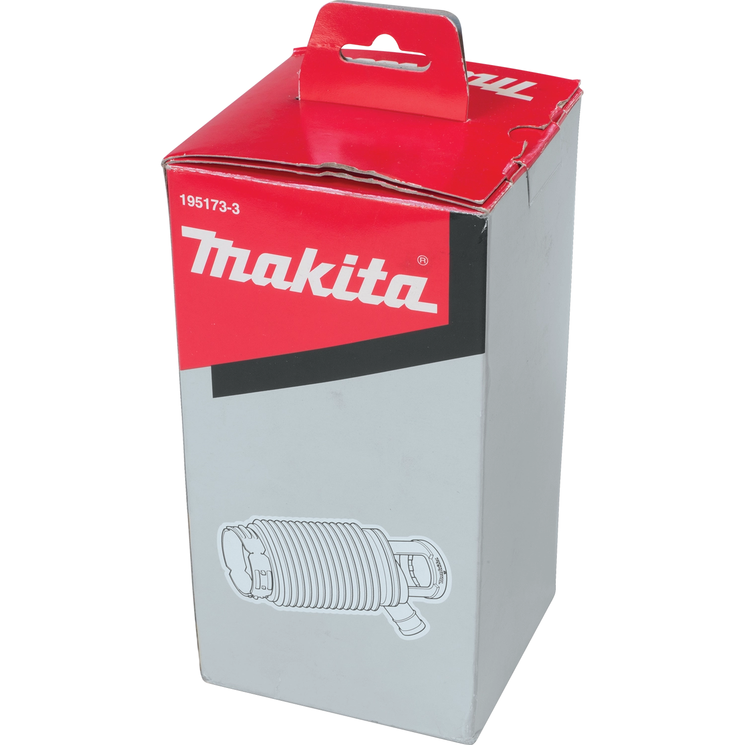 makita dust extraction cup in sealed retail packaging with product specs visible
