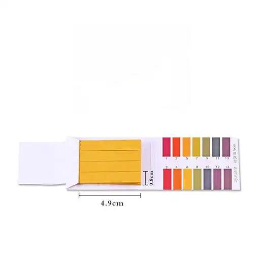 Dimensions of universal pH test strip booklet labeled in centimeters
