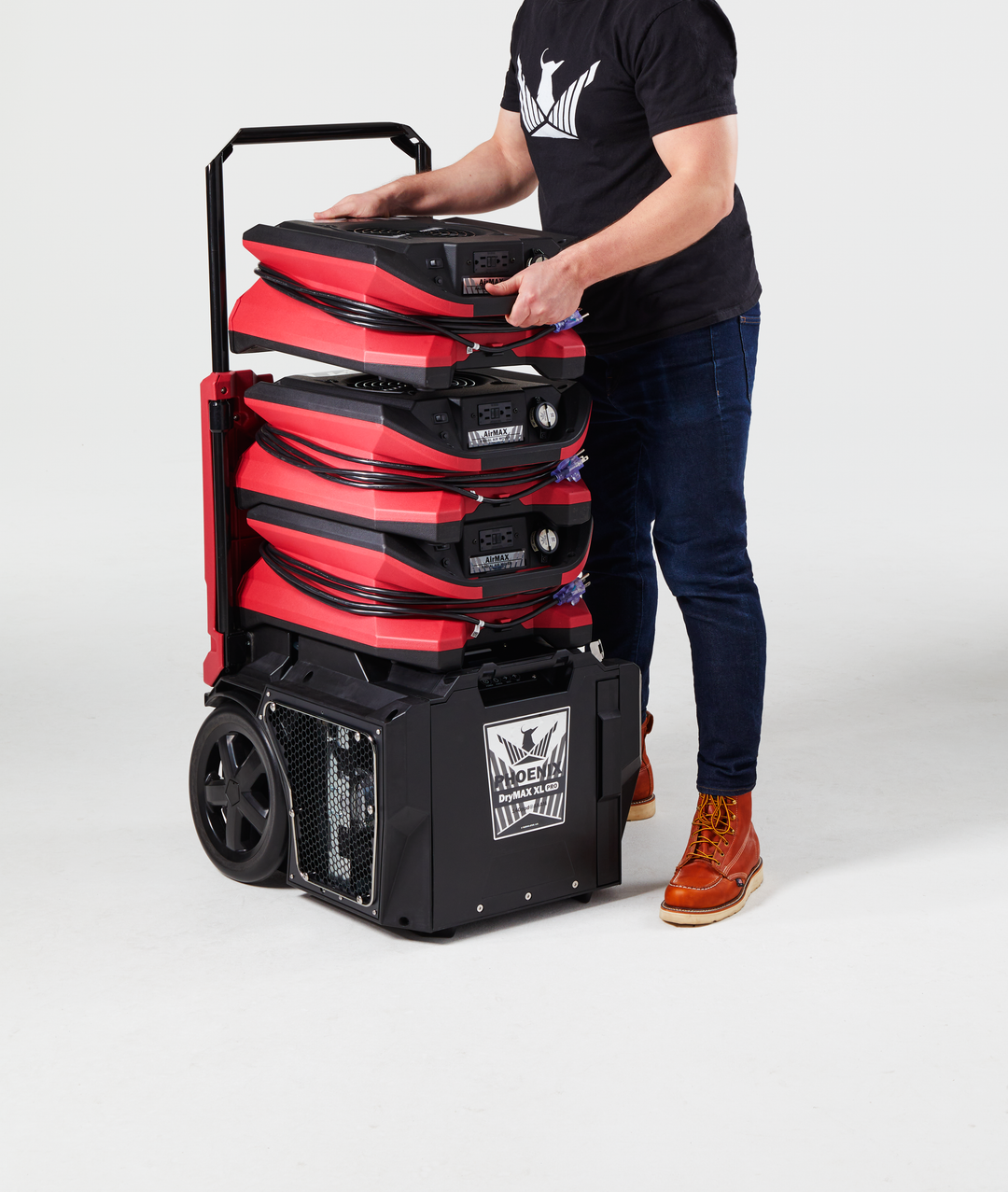 Phoenix DryMAX XL Pro dehumidifier stacked in transport setup