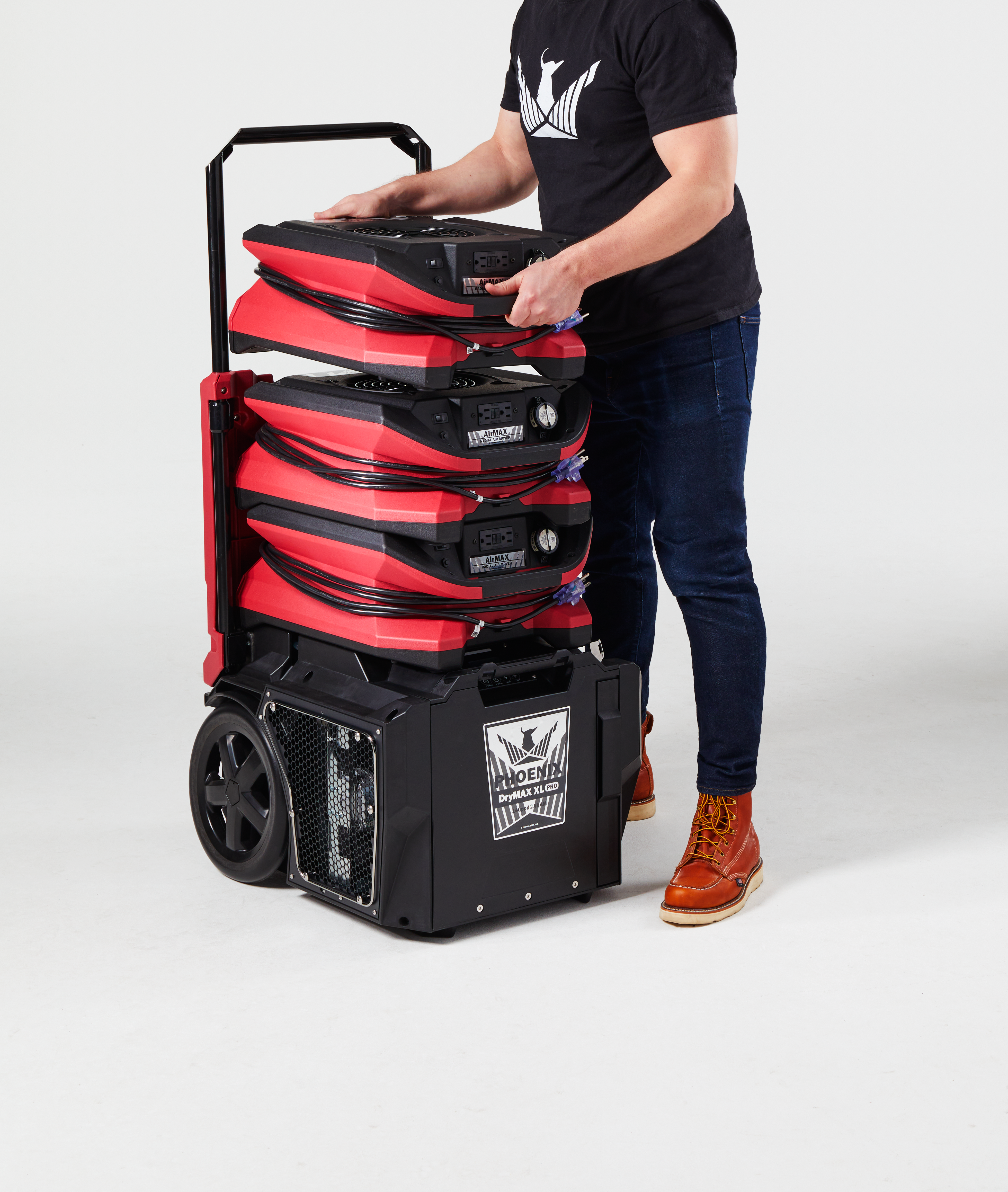 Phoenix DryMAX XL Pro dehumidifier stacked in transport setup