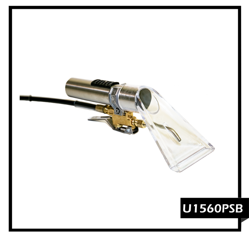 PMF clear head upholstery tool with internal spray for precise cleaning