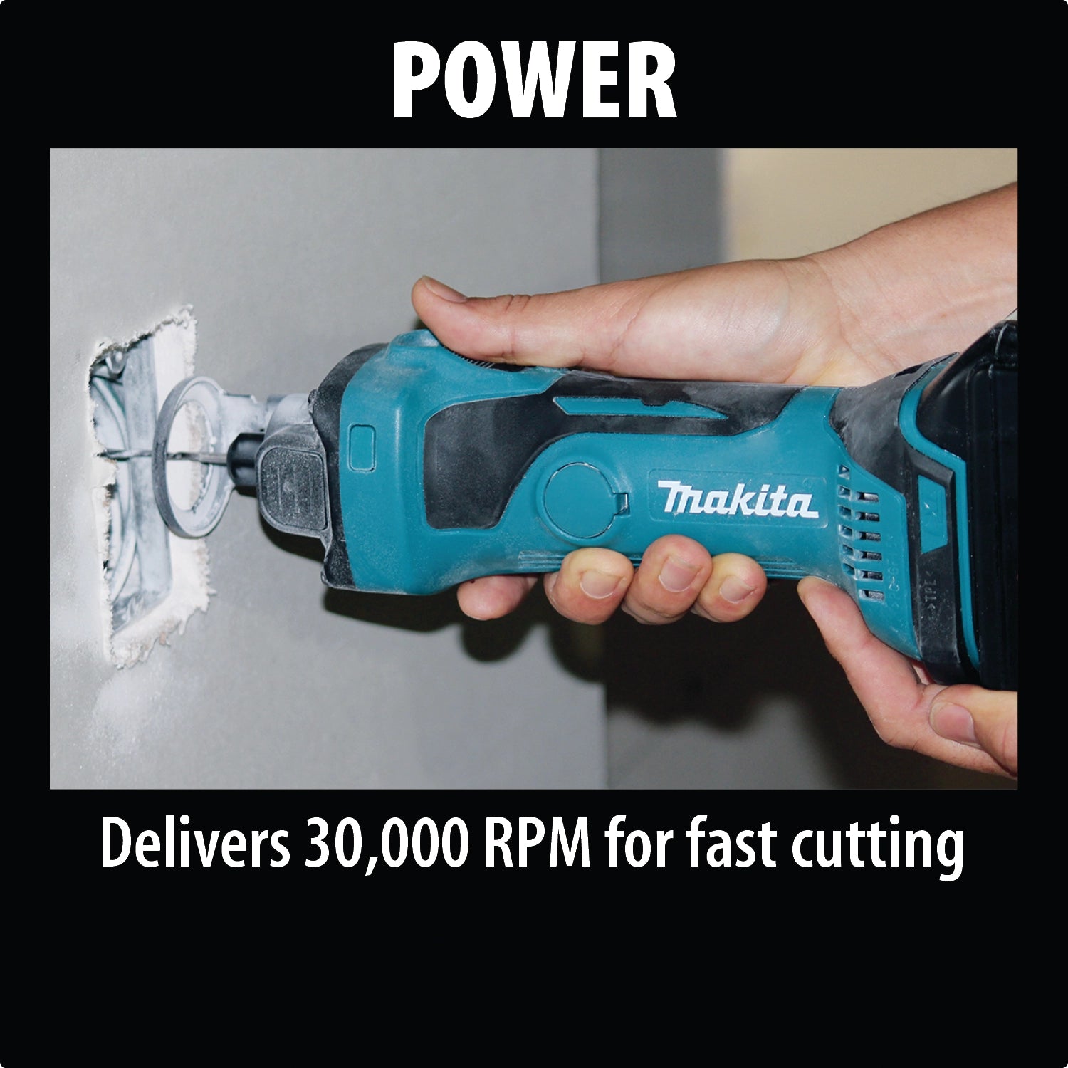 powerful cutting performance of makita 18v lxt cordless cut-out tool at 30000 rpm
