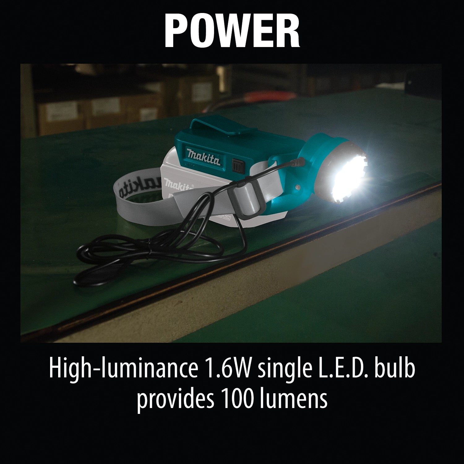 makita 18v lxt led headlamp showing power capabilities and high lumen output
