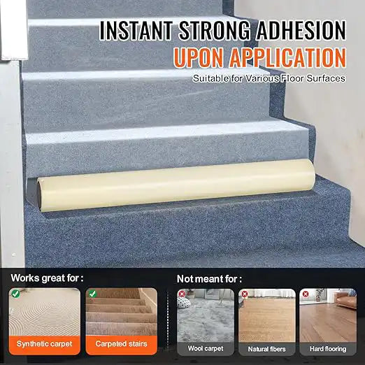 Presto carpet film securely adhered to stairs without slipping or curling during use
