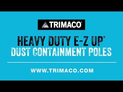 Demonstration video showing E-Z UP 12-foot dust containment poles being assembled, adjusted, and used on jobsite
