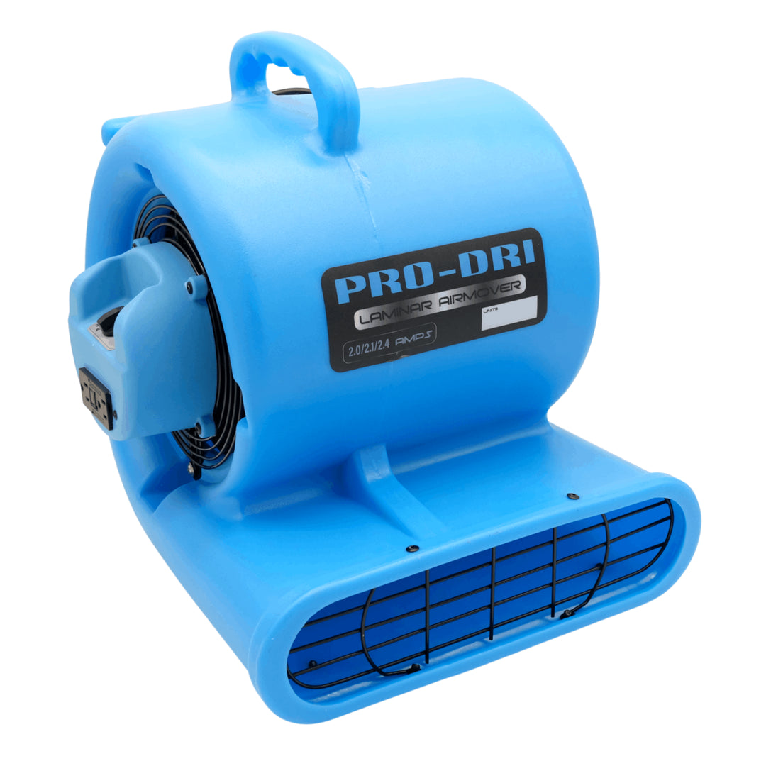 Pro-Dri blue air mover showing 3-speed switch and power cord