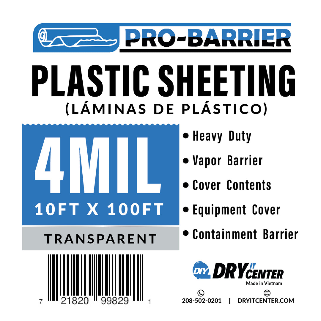 Pro-Barrier Plastic Sheeting 4 MIL 10'x100' Clear