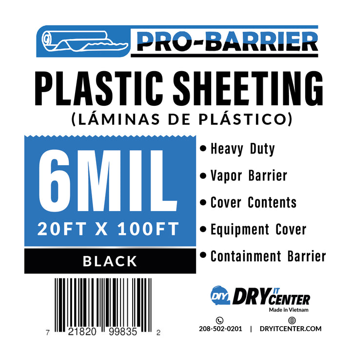 Pro-Barrier Plastic Sheeting 6 MIL 20'x100' Black