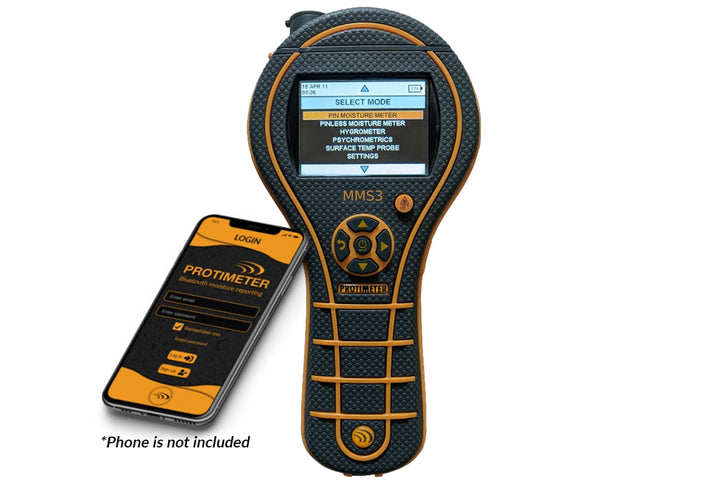 protimeter mms3 streaming moisture data to smartphone via bluetooth
