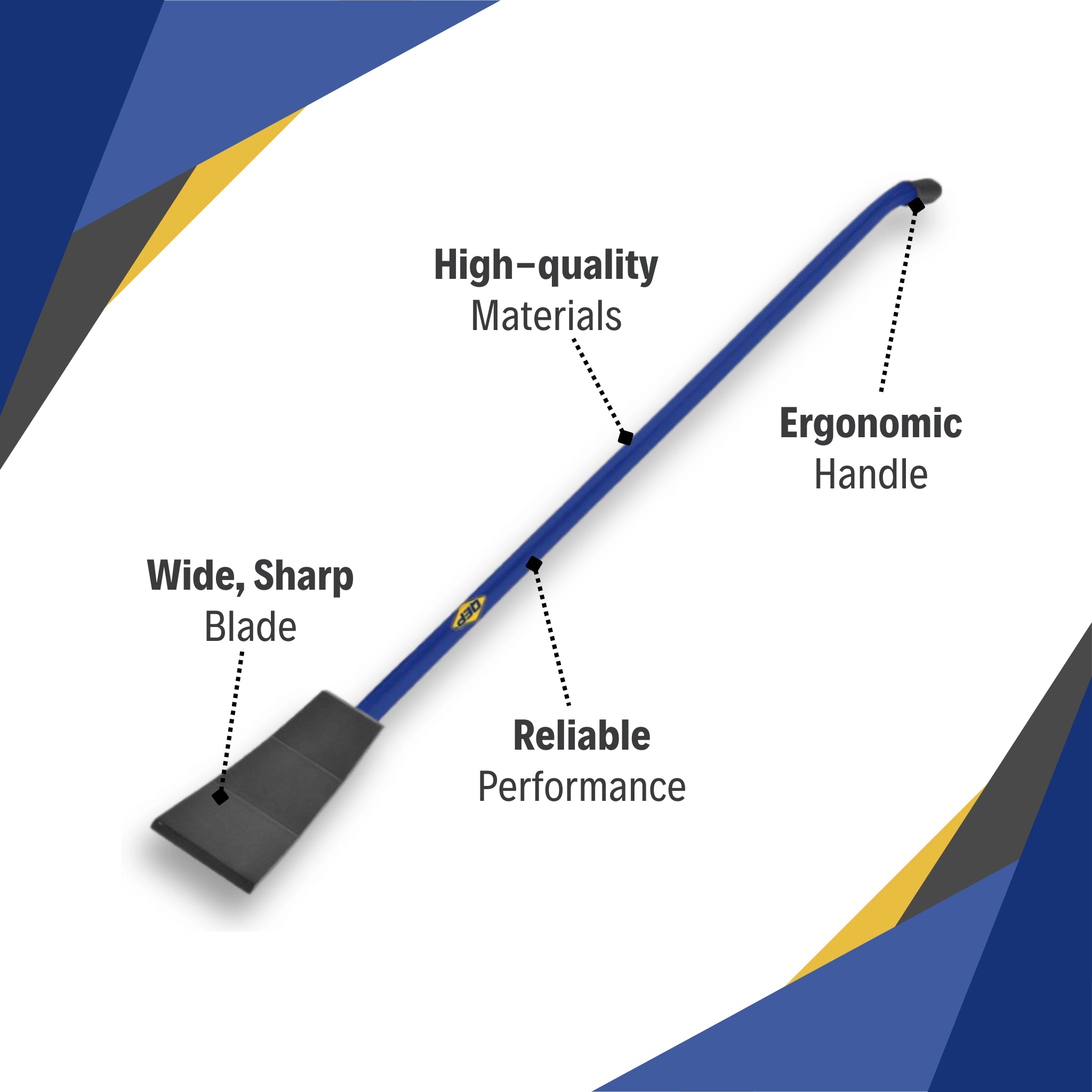 QEP demolition scraper features including 5-inch reversible blade, ergonomic handle, and steel construction
