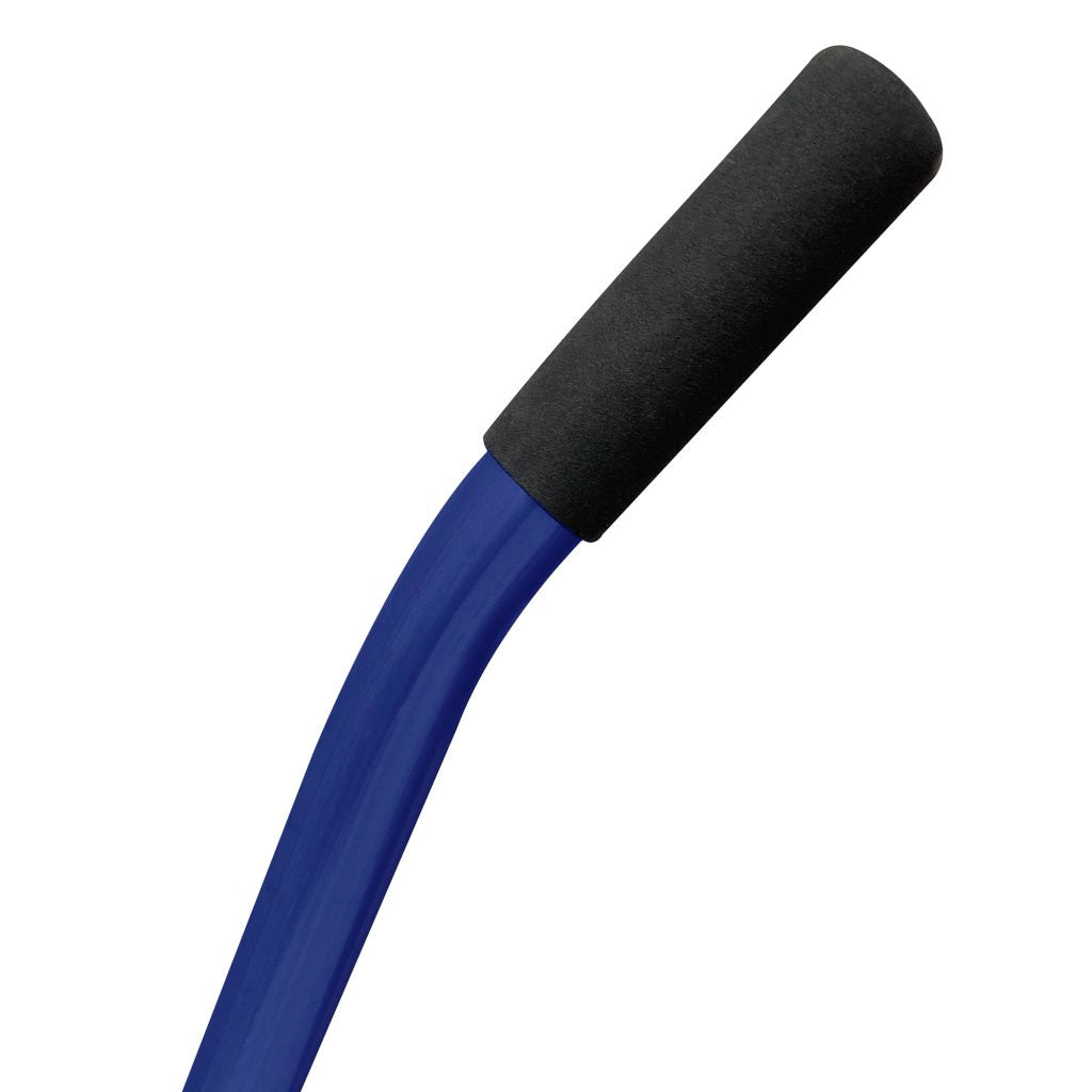 Close-up of QEP demolition scraper handle with ergonomic grip and steel shaft
