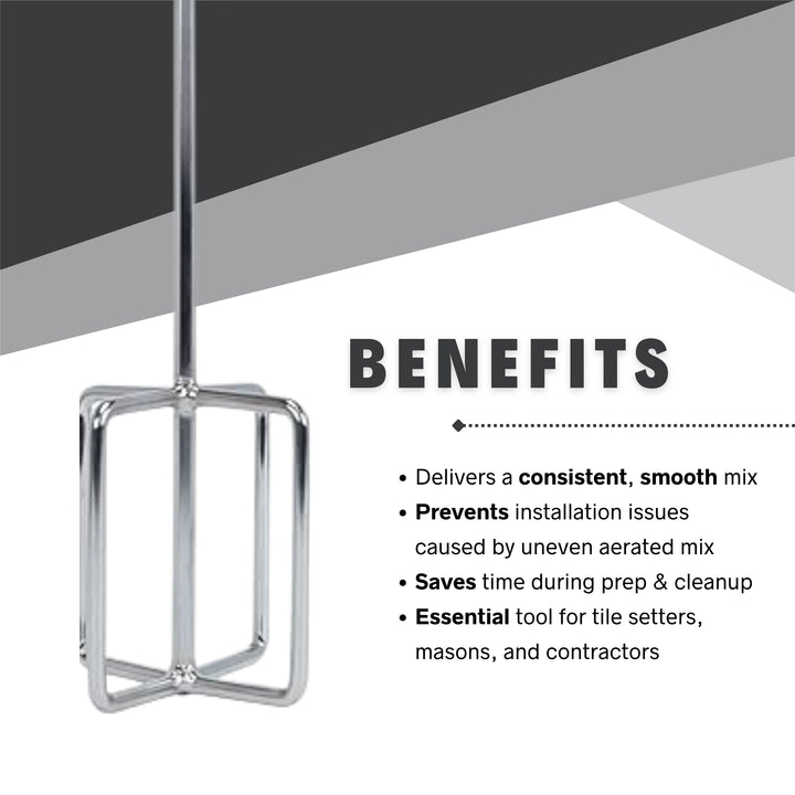 Key benefits of the QEP Super Mixer Paddle for smooth, air-free mixing of mortar and grout
