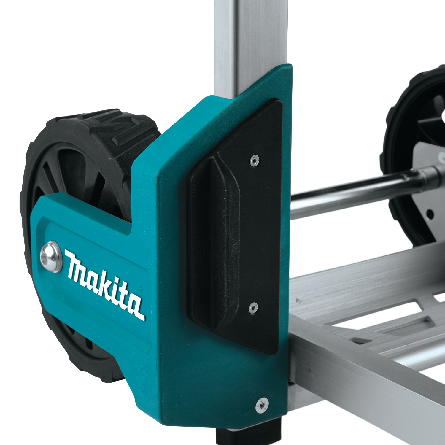 large rear wheel of makita maktrak trolley for mobility
