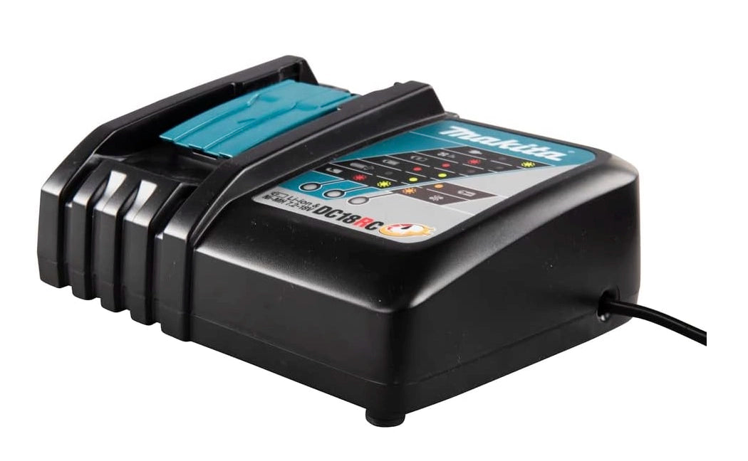 right angle view of makita lxt charger showing cord and side profile
