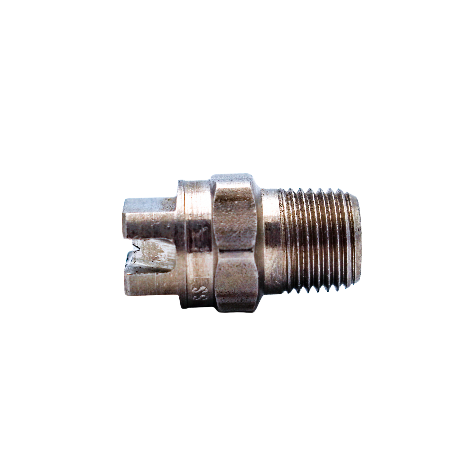 right side close-up of vee jet nozzle thread and design
