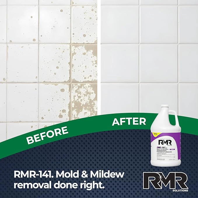 Before and after cleaning results using RMR-141 on moldy surface
