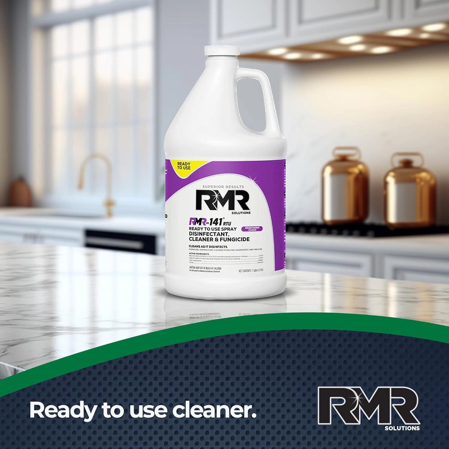 RMR-141 disinfectant jug placed on kitchen countertop during use
