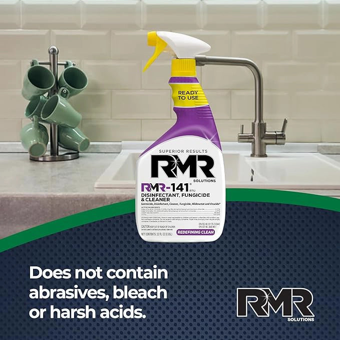 RMR-141 spray bottle placed next to kitchen sink during cleaning

