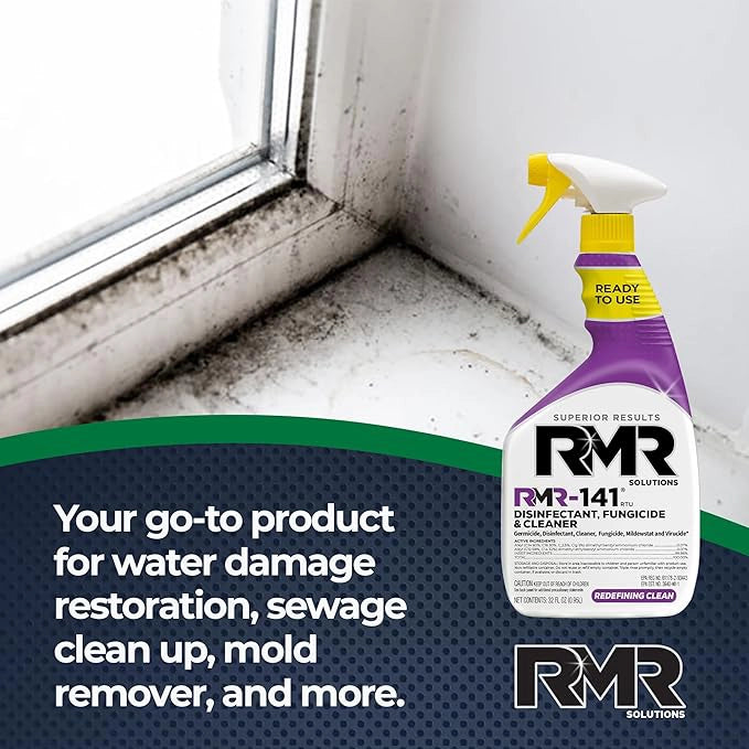 Dirty window seal treated with RMR-141 disinfectant spray
