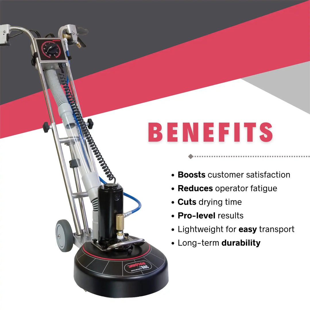 Rotovac 360i with benefits list for carpet cleaning performance
