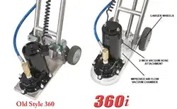 Side-by-side comparison of Old Style 360 and Rotovac 360i base and vacuum port improvements