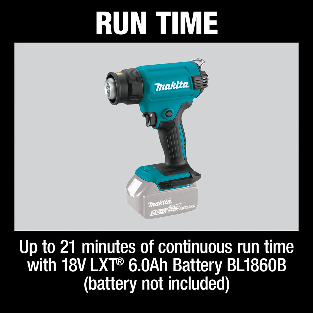 runtime capabilities of makita cordless heat gun using 6.0ah battery for extended operation
