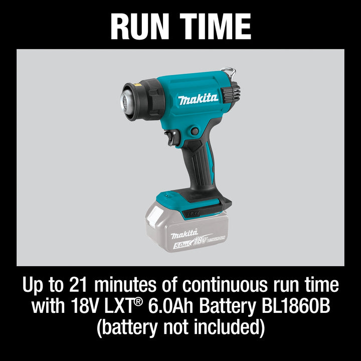 runtime capabilities of makita cordless heat gun using 6.0ah battery for extended operation
