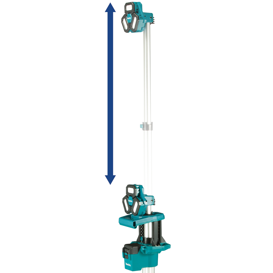 scale reference of makita tower work light next to person for height comparison

