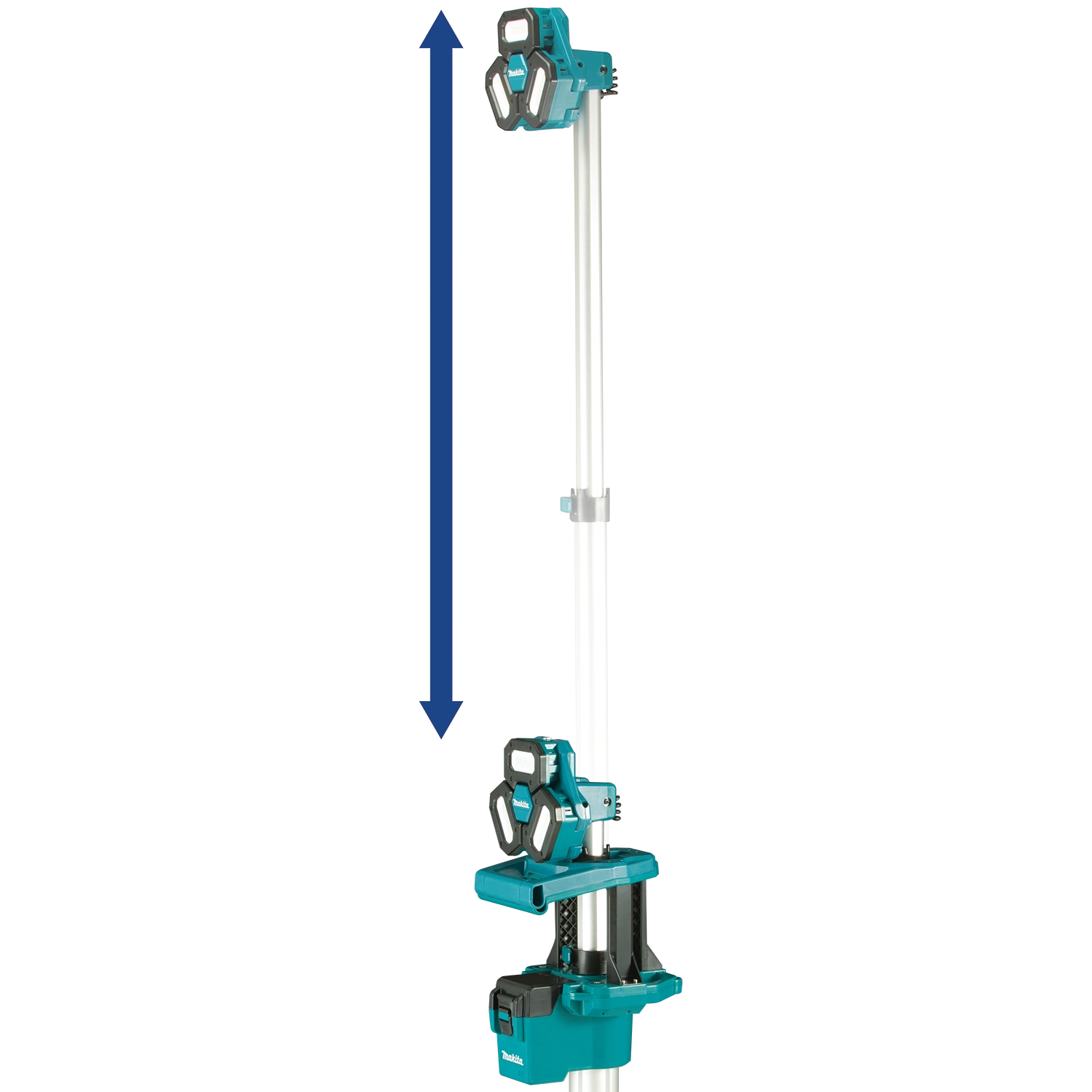 scale reference of makita tower work light next to person for height comparison
