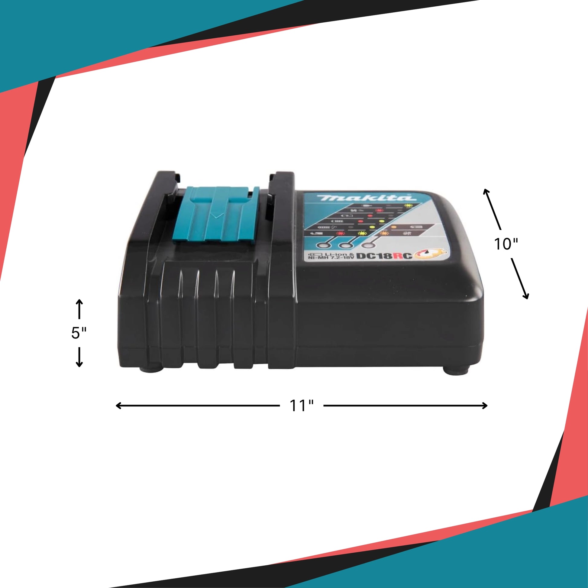 makita lxt automotive charger next to ruler for size and scale reference
