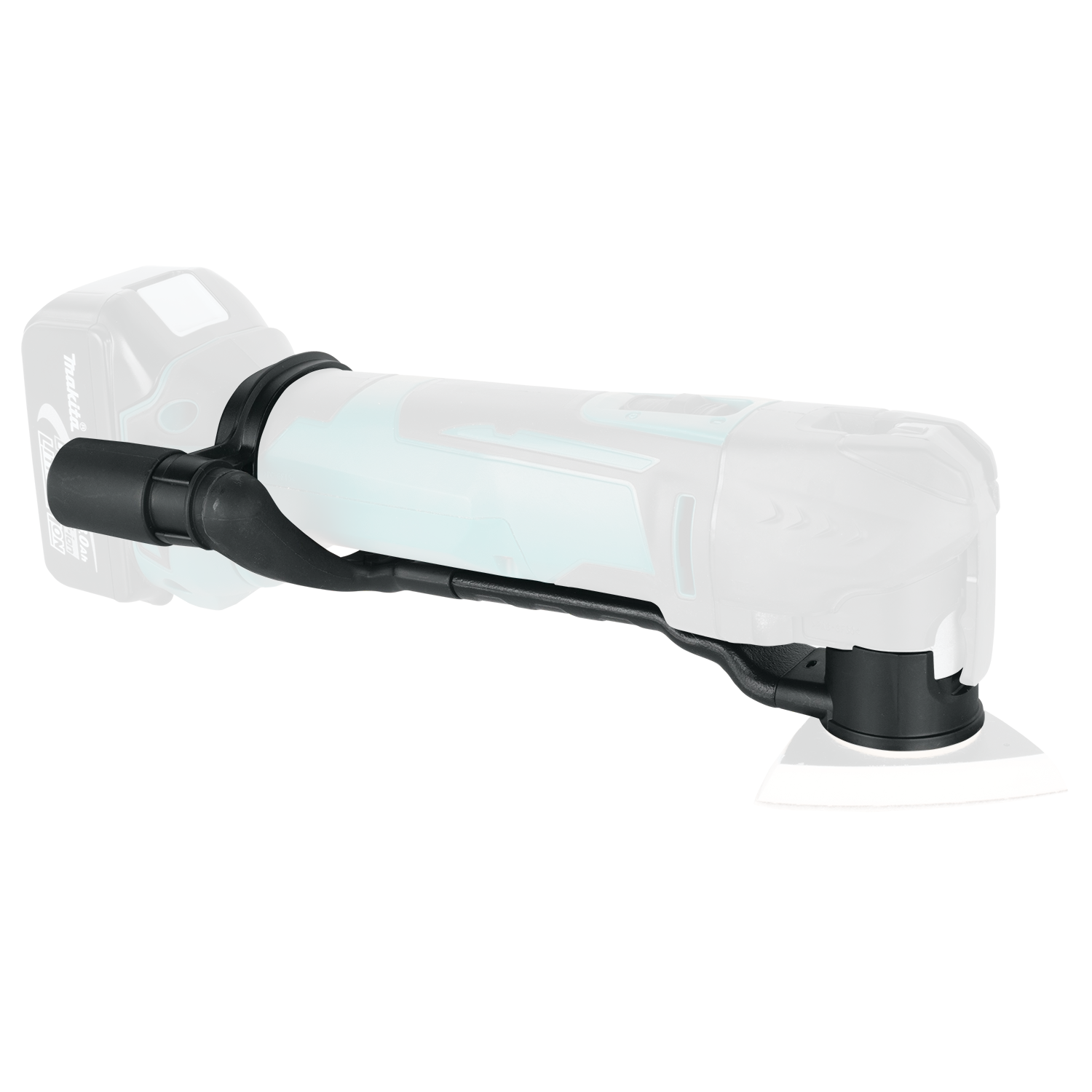 makita dust extraction kit shown fitting securely onto multi-tool during setup
