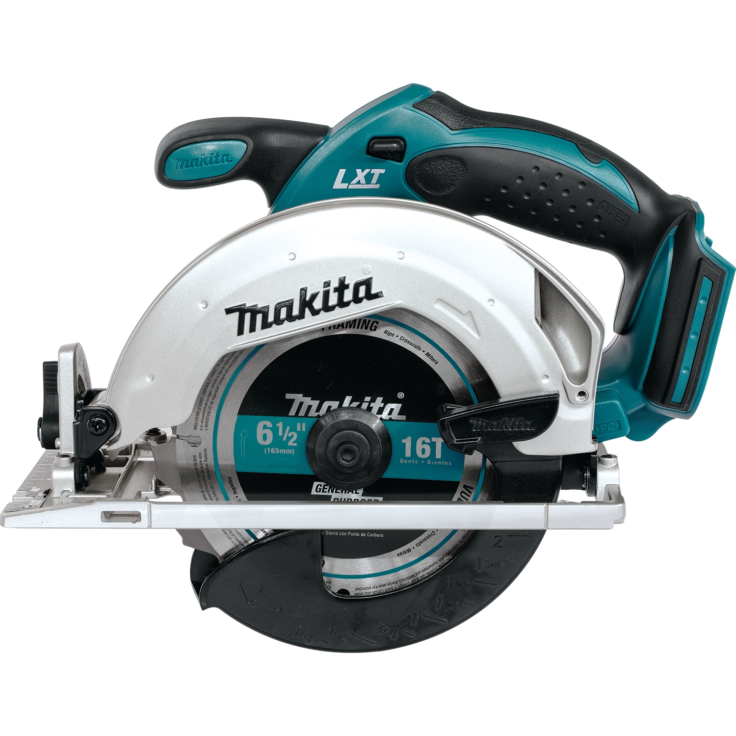 side profile of makita 18v lxt compact recipro saw displaying compact length and battery position
