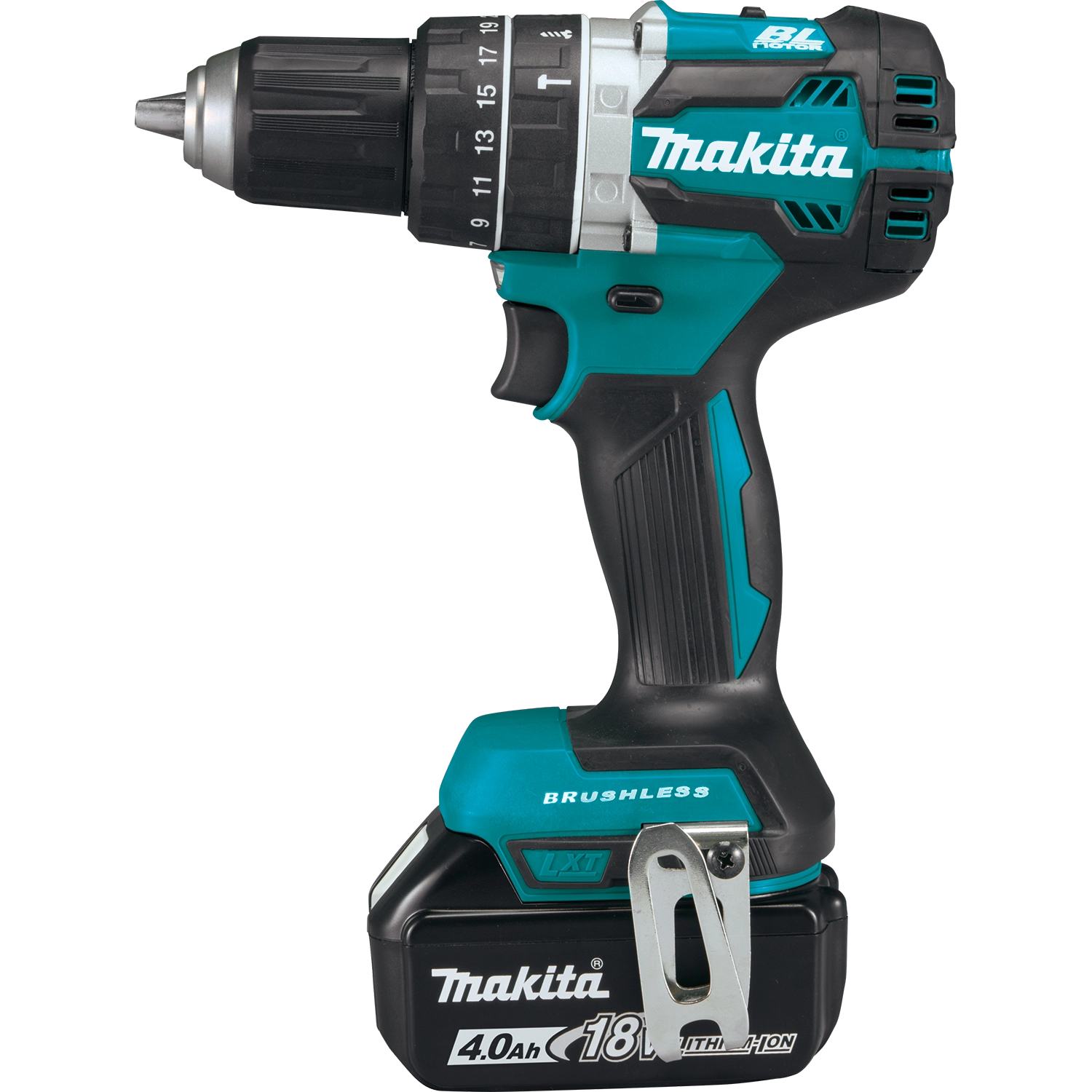 side profile of makita hammer driver-drill in xt269m combo showing mode selector
