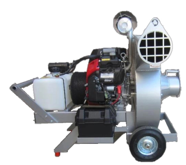 Side view of Vortec Beast insulation vacuum showing steel body and engine housing
