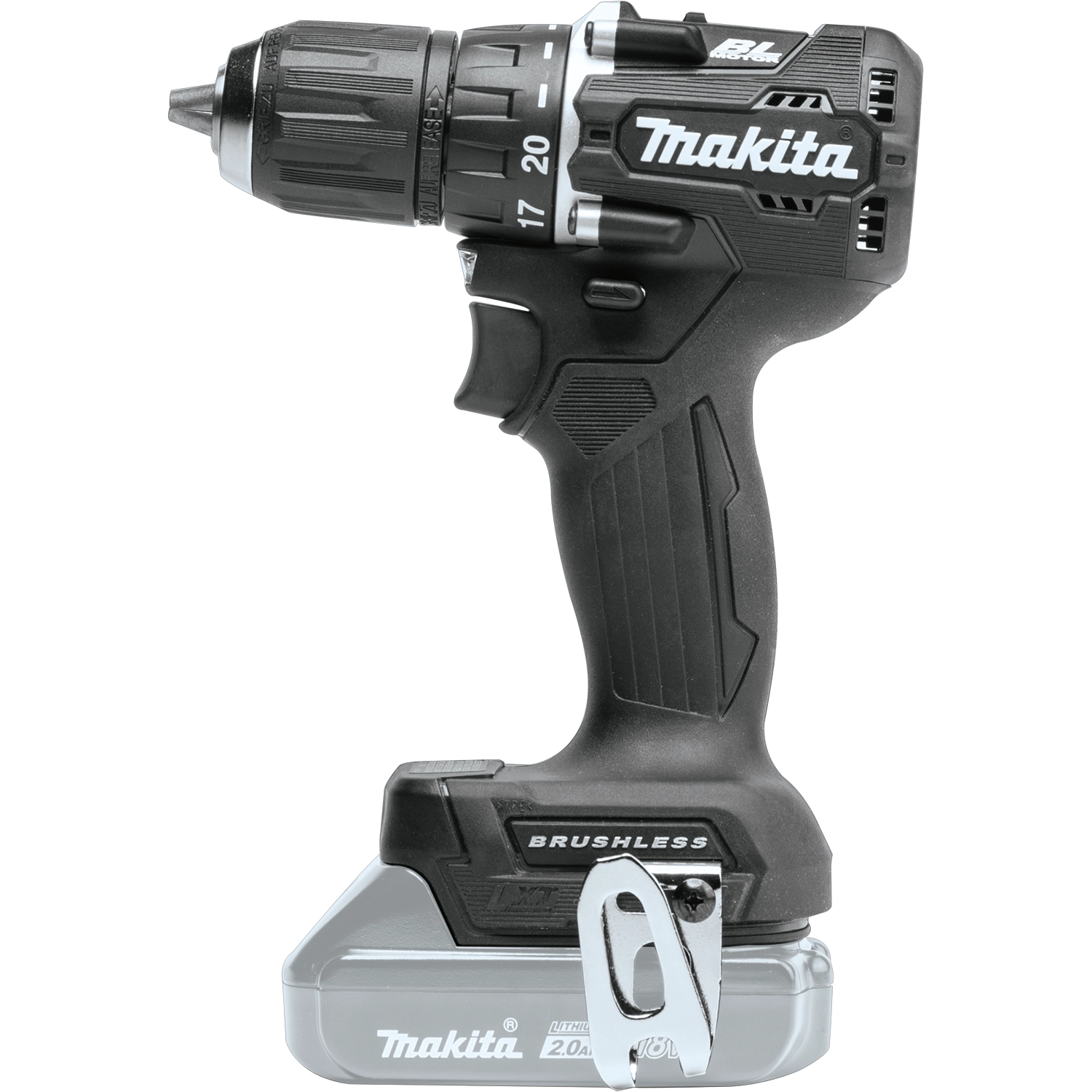side view of makita sub compact drill with battery installed
