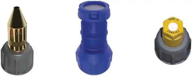 Smith 48oz sprayer shown with three included nozzles: brass adjustable, foam tip, and cone mist tip

