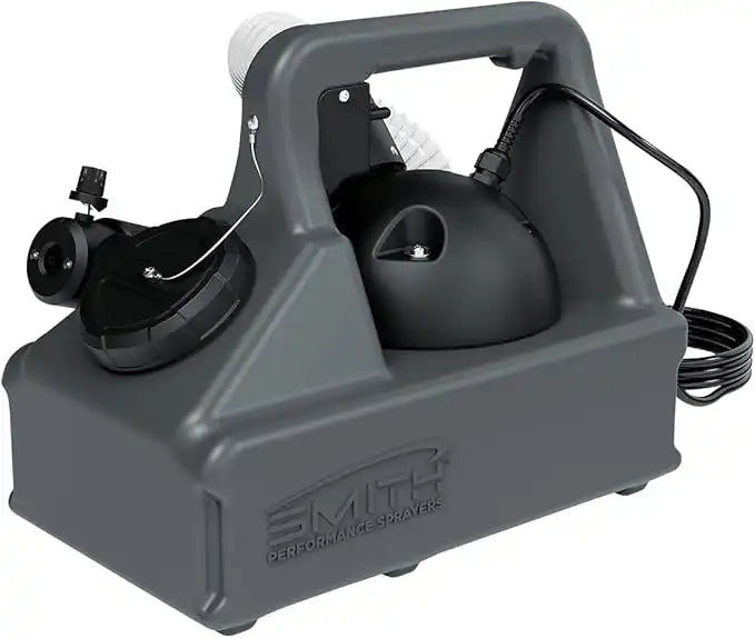 Front-facing view of Smith ULV Fogger with ergonomic handle and large chemical tank
