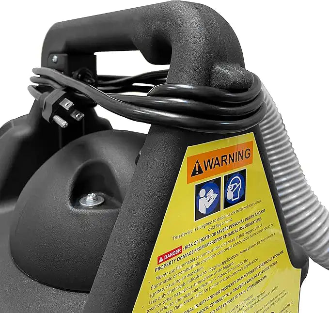 ULV fogger shown with long black power cord and US-style plug
